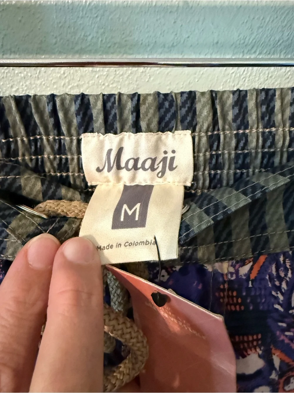 NWT Maaji Men's Purple Green Geometric Patterned Swim Shorts Size M Unlined